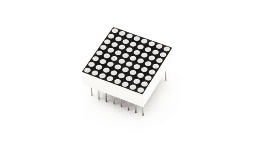 An 8×8 dot matrix display typically has 16 pins, 8 for each row and 8 for each column